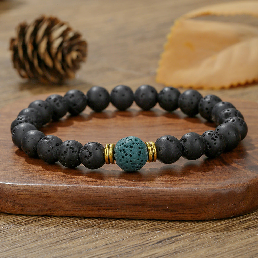 Vintage Casual Geometric Round Stone Beaded Necklace with Alloy Pendant Cable Chain for Women