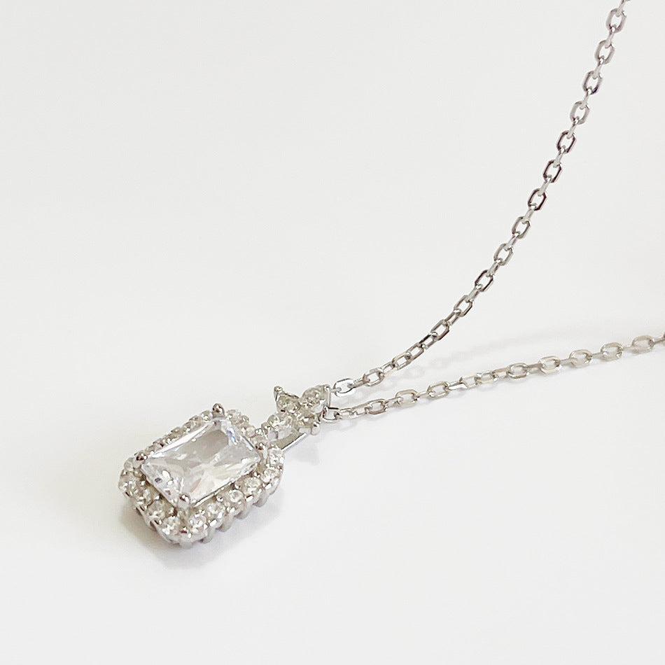 Minimalist Geometric S925 Sterling Silver Necklace with Zircon Inlay and Silver Beads