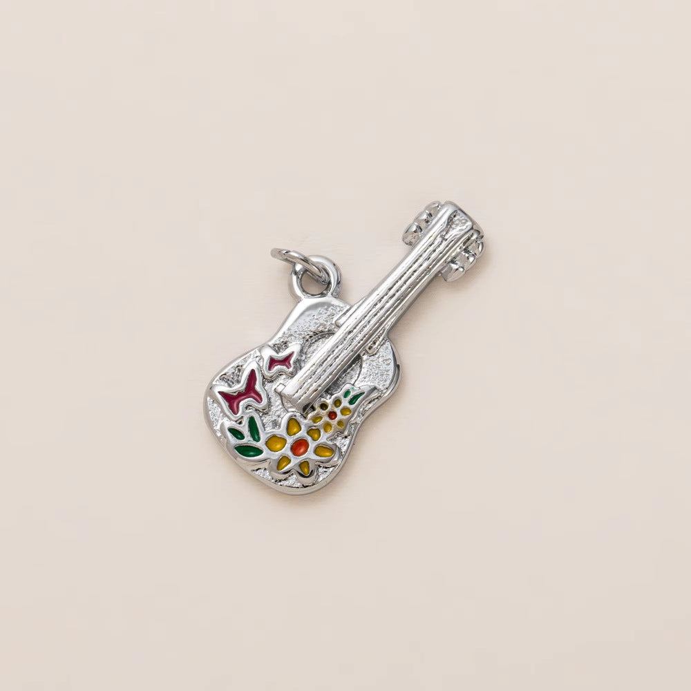 Vintage 18K Gold Plated Stainless Steel Guitar Bag Charm Bar for Women