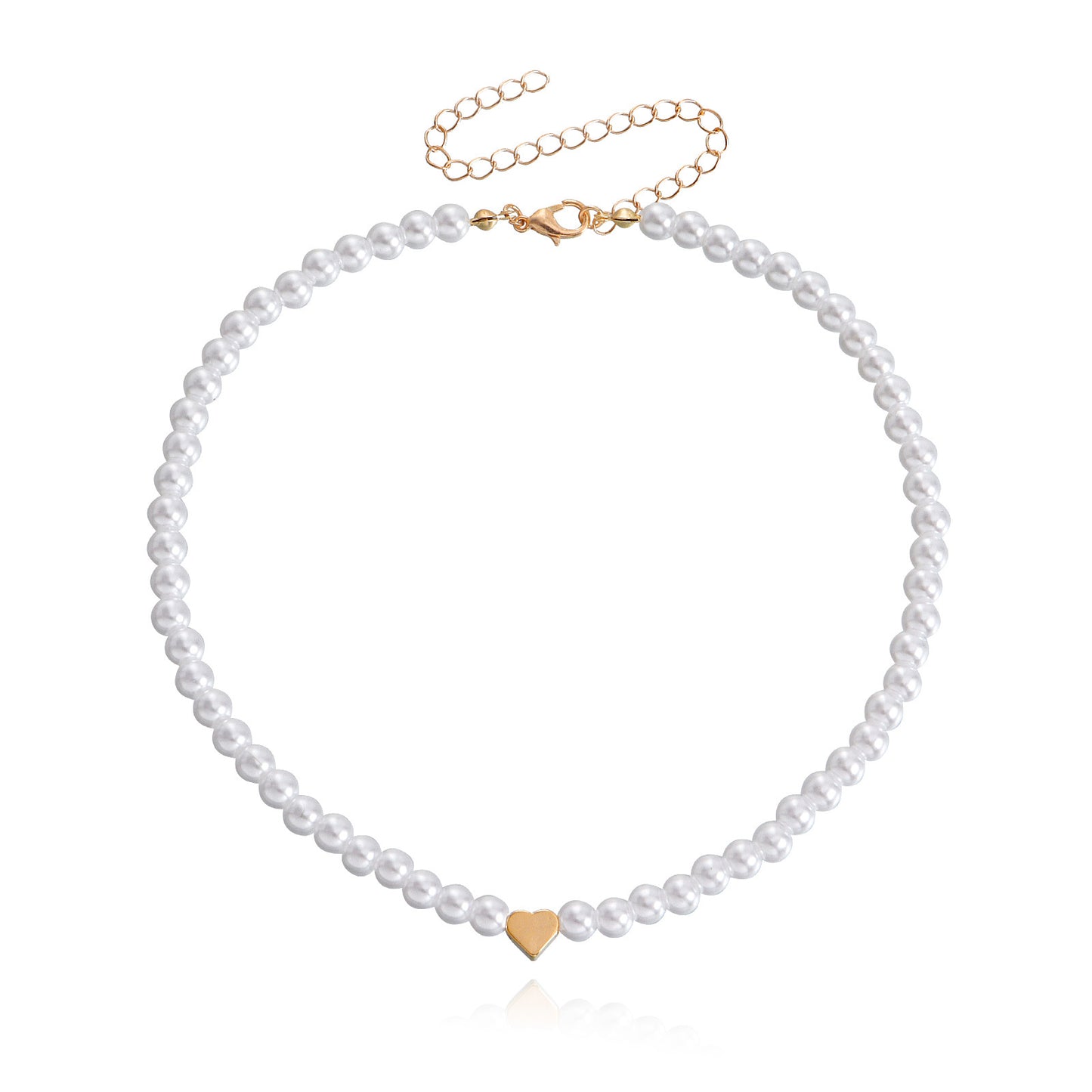 Minimalist Heart-Shaped Alloy Pendant Necklace with Pearl Accents and Gold Plating for Women