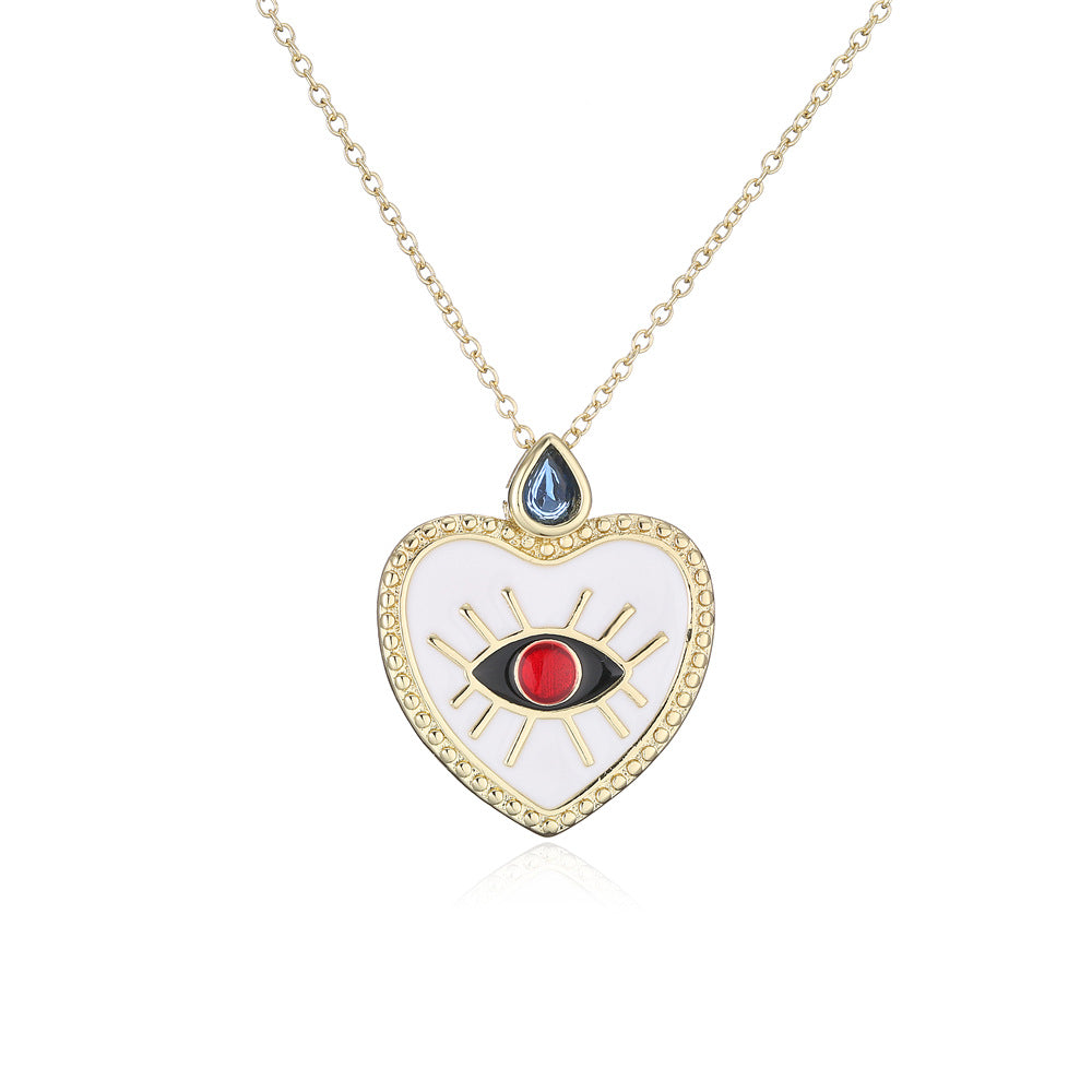 Heart Geometric Drip Oil Gold Plated Brass Necklace with Cubic Zirconia Pendant 45cm Cable Chain