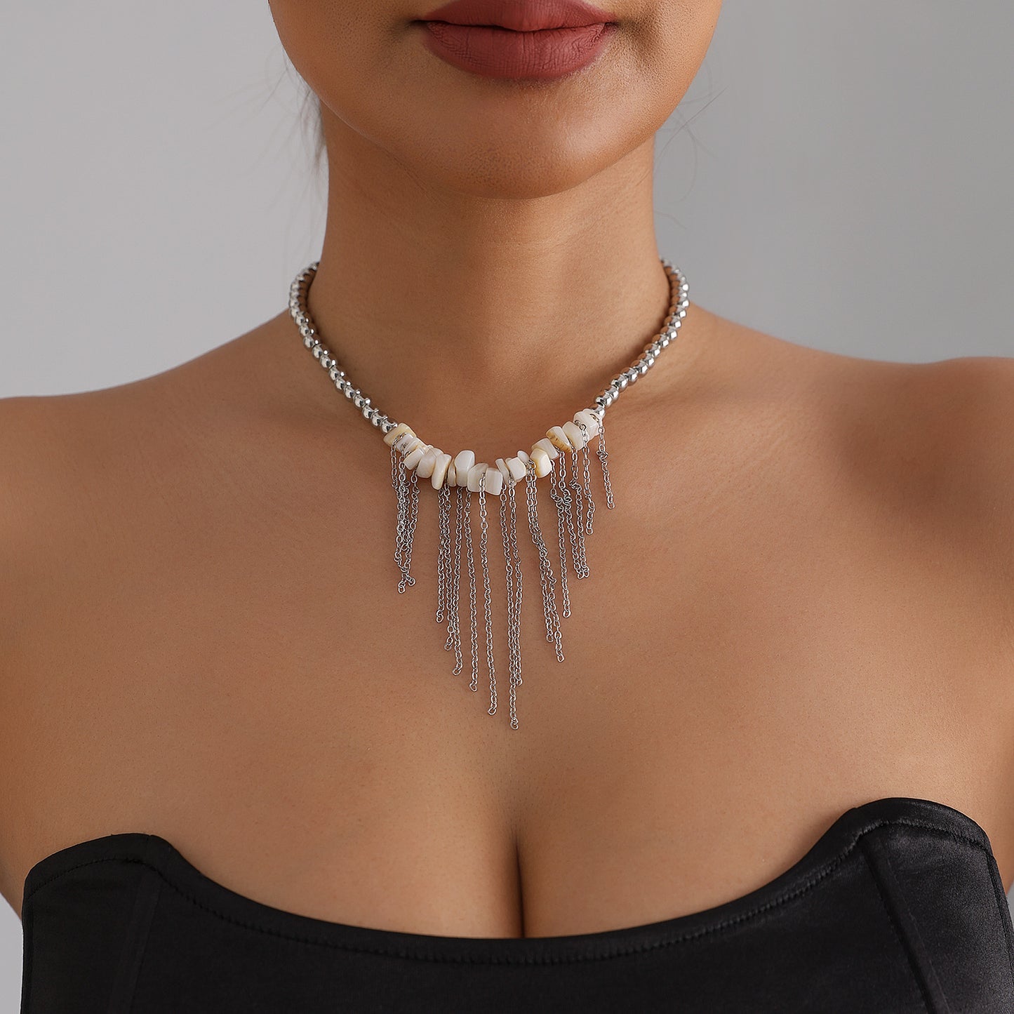 Streetwear Geometric Resin and Alloy Plated Tassel Necklace for Women