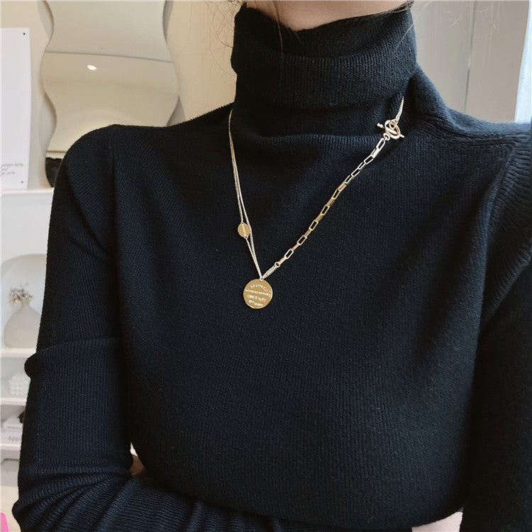 Collana con ciondolo rotondo geometrico minimalista da donna in acciaio al titanio con finitura placcata