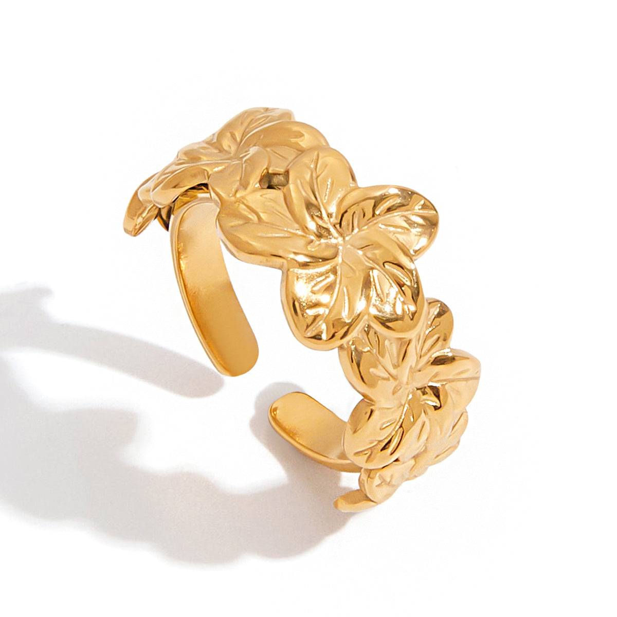 Floral Geometric Titanium Steel Ring for Women with Plating Finish, Hypoallergenic Stainless Steel Fashion Jewelry