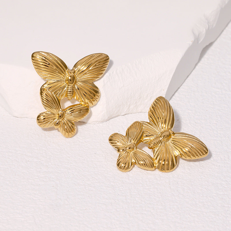 Vintage Butterfly Earrings for Women Stainless Steel Hypoallergenic Studs with Plated Finish