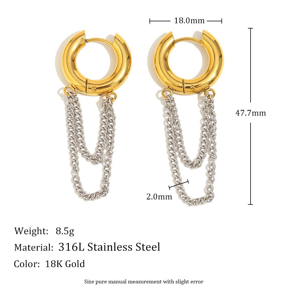 Minimalist Geometric Stainless Steel 18K Gold Plated Tassel Earrings for Women
