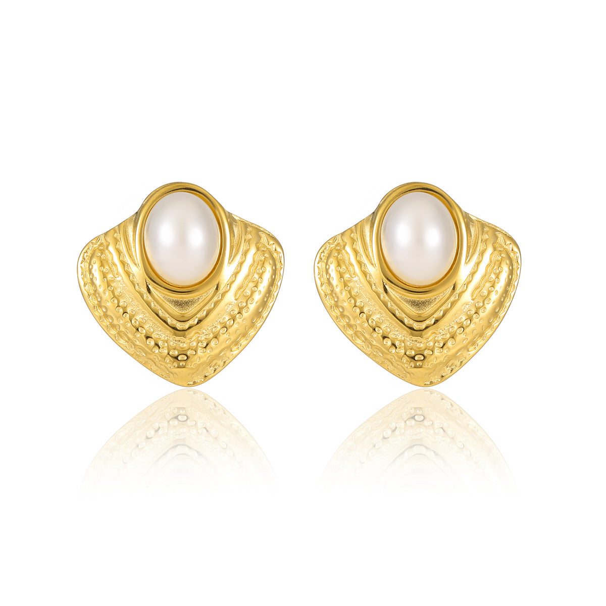 Pendientes Vintage Geométricos de Acero Inoxidable con Textura Perla y Baño de Oro de 18K para Mujer