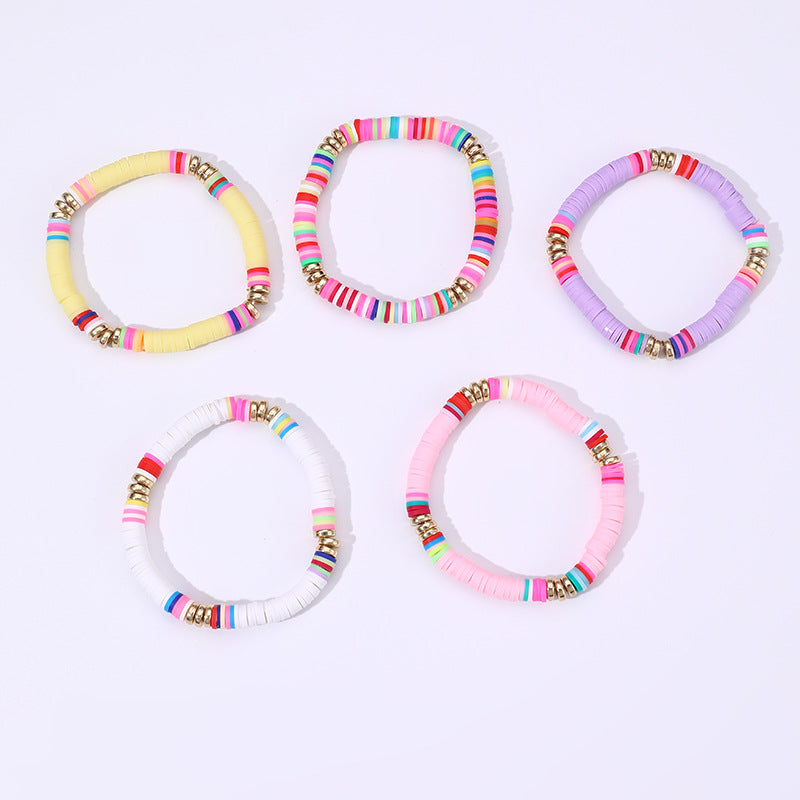 Juego de pulseras infantiles de resina con cuentas y formas geométricas, estilo bohemio, hechas a mano con embalaje individual