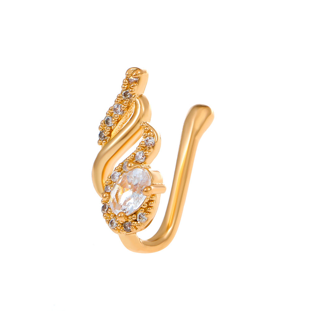 Clip per il naso a forma di U con stella e cuore placcata in rame vintage con zirconia cubica