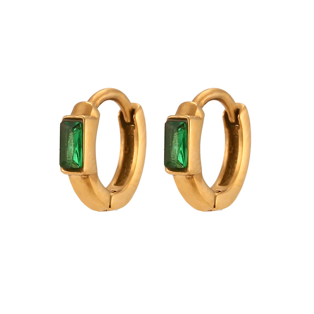 Minimalist Retro Geometric Stainless Steel Gold-Plated Square Zircon Hoop Earrings for Women