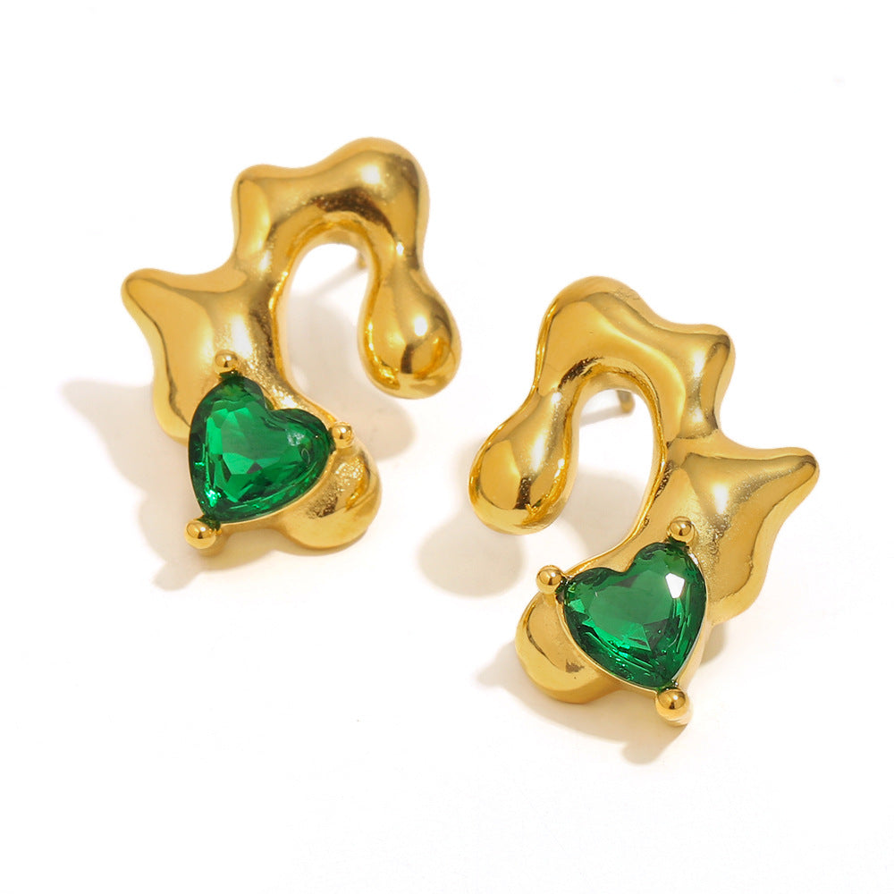 Irregular Heart-Shaped Stainless Steel Earrings with 18K Gold Plating for Women, Fashionable and Stylish Statement Jewelry