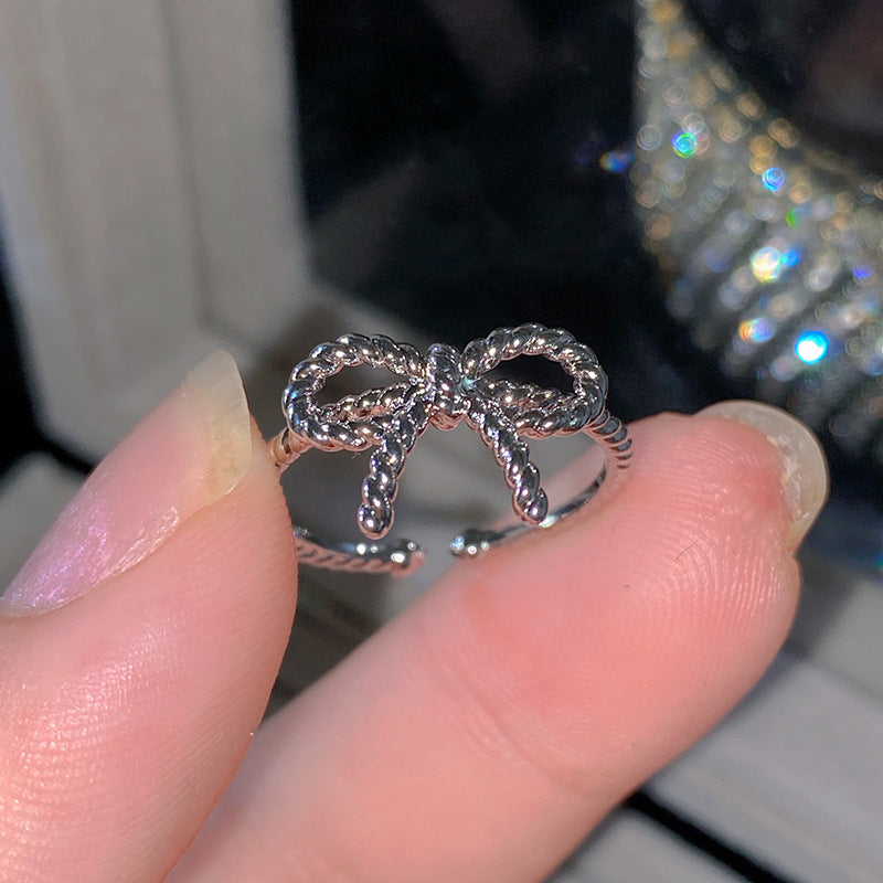 Sweet Elegant Heart Butterfly Brass Ring with Cubic Zirconia Handmade Adjustable