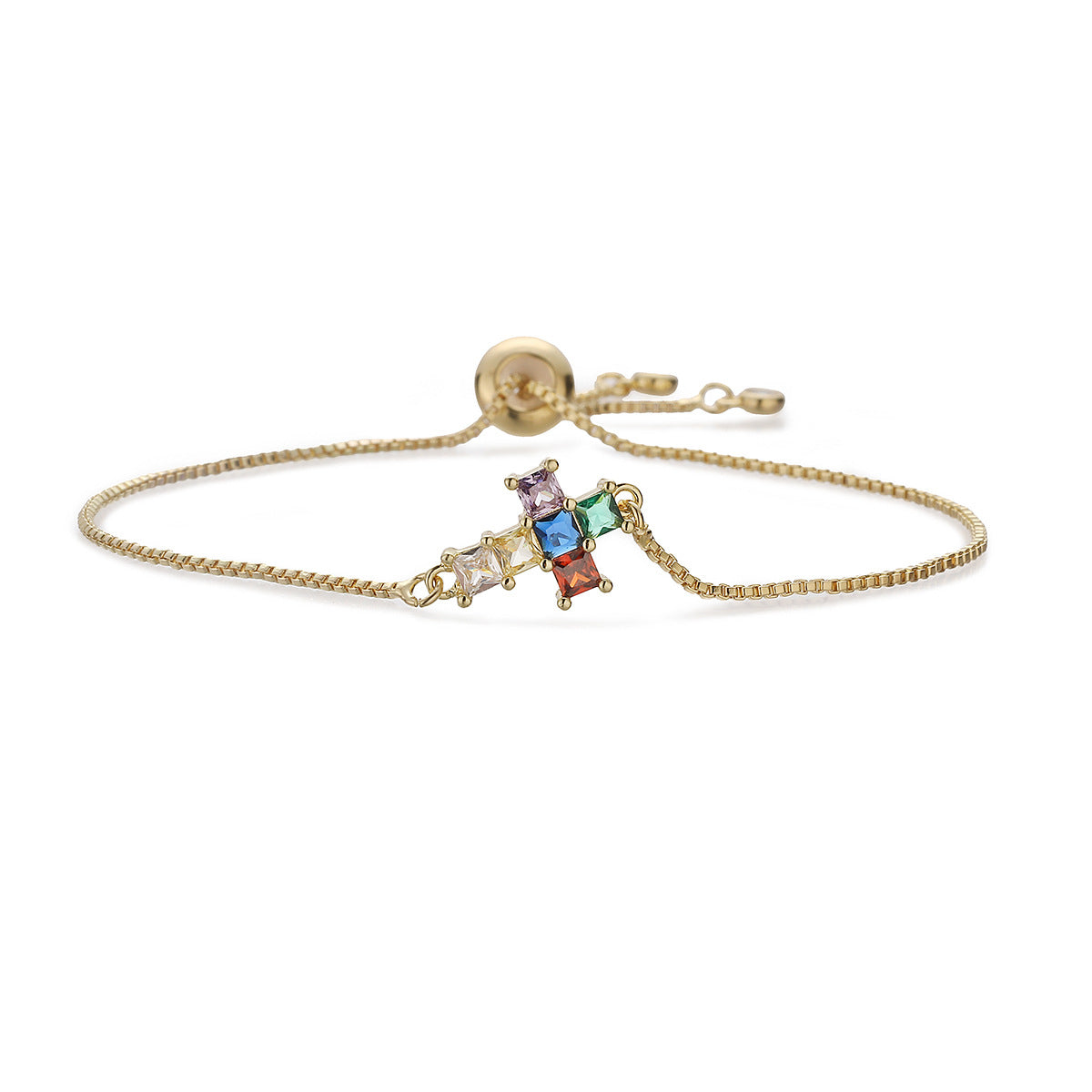 Vintage Luxury 18K Gold Plated Brass Cross Cubic Zirconia Bracelet for Women
