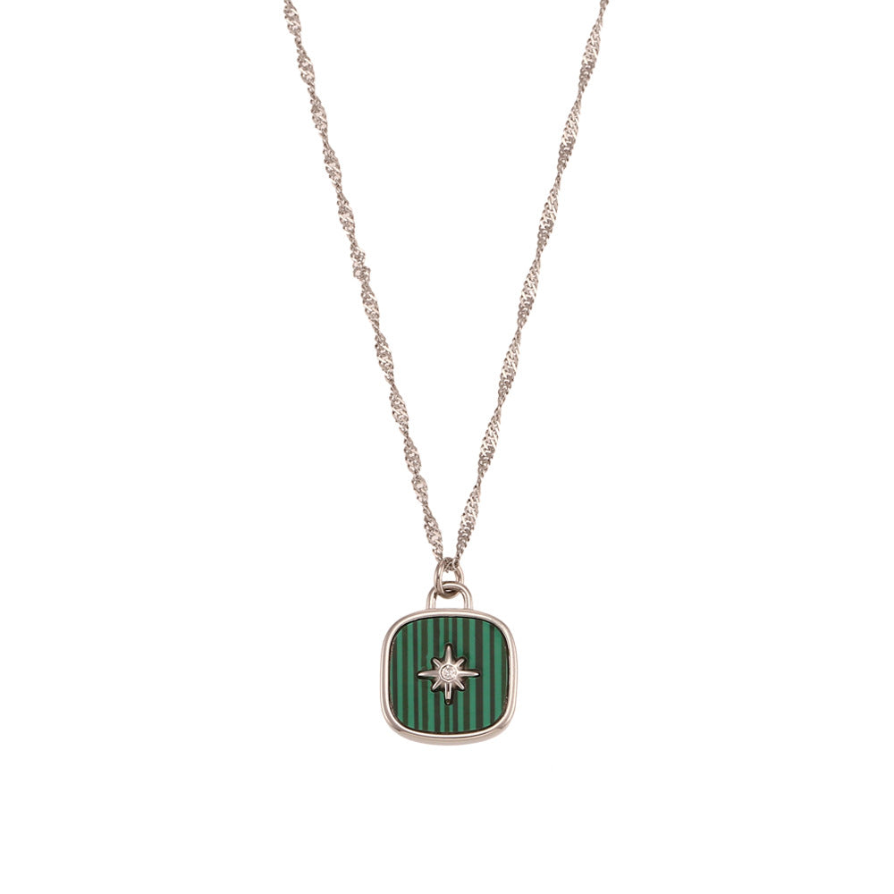 Minimalist Fashion Stainless Steel Octagram Shell Square Pendant Necklace for Women
