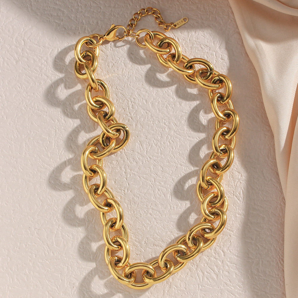 Fashionable Geometric Stainless Steel Plated 18K Gold Cuban Chain Necklace for Women