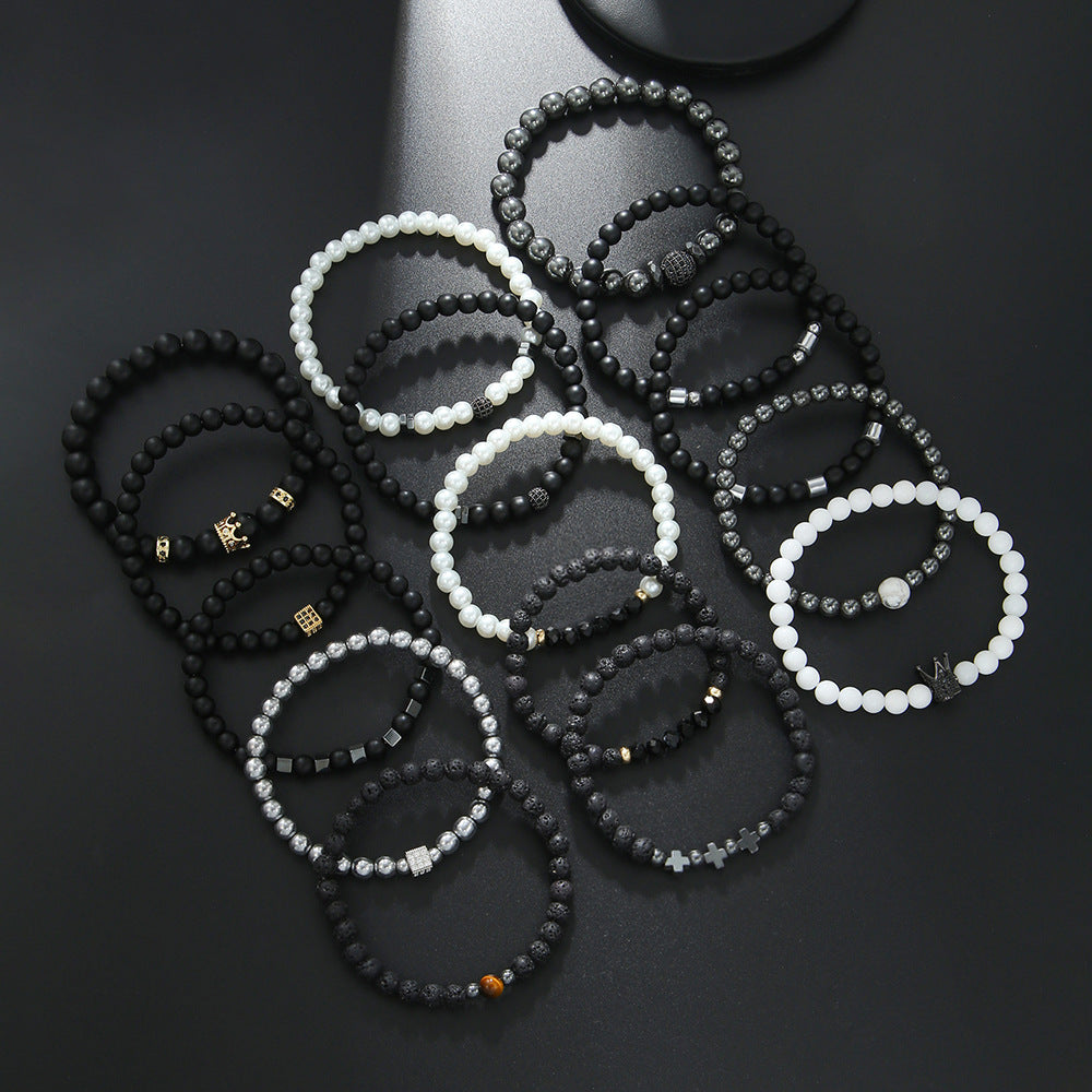 Hip-hop Matte Black Imitation Pearl Beaded Bracelet with Micro-pave Cubic Zirconia