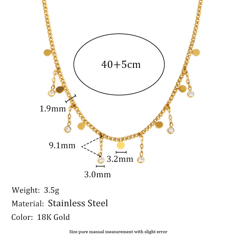 Minimalist Geometric Stainless Steel Plated 18K Gold Fine Chain Tassel Pendant Necklace for Women