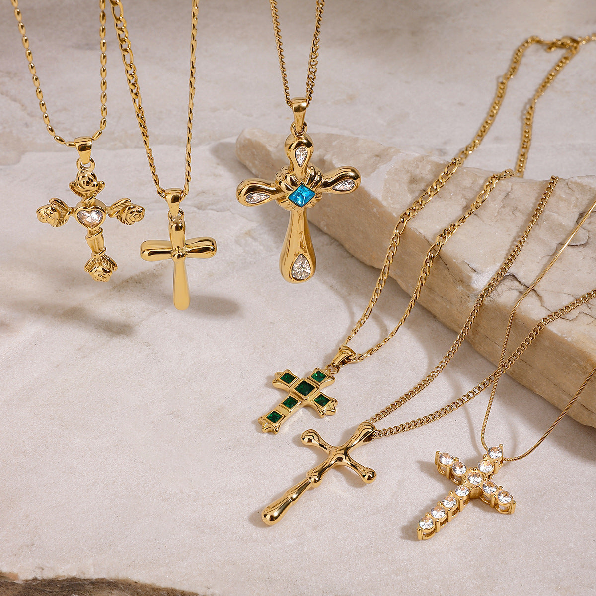 Plated Stainless Steel Geometric Cross Necklace for Women