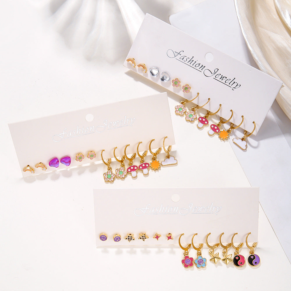 Minimalist Sweet Butterfly Heart Geometric Acrylic Rhinestone Inlay Alloy Earrings with Stainless Steel Posts