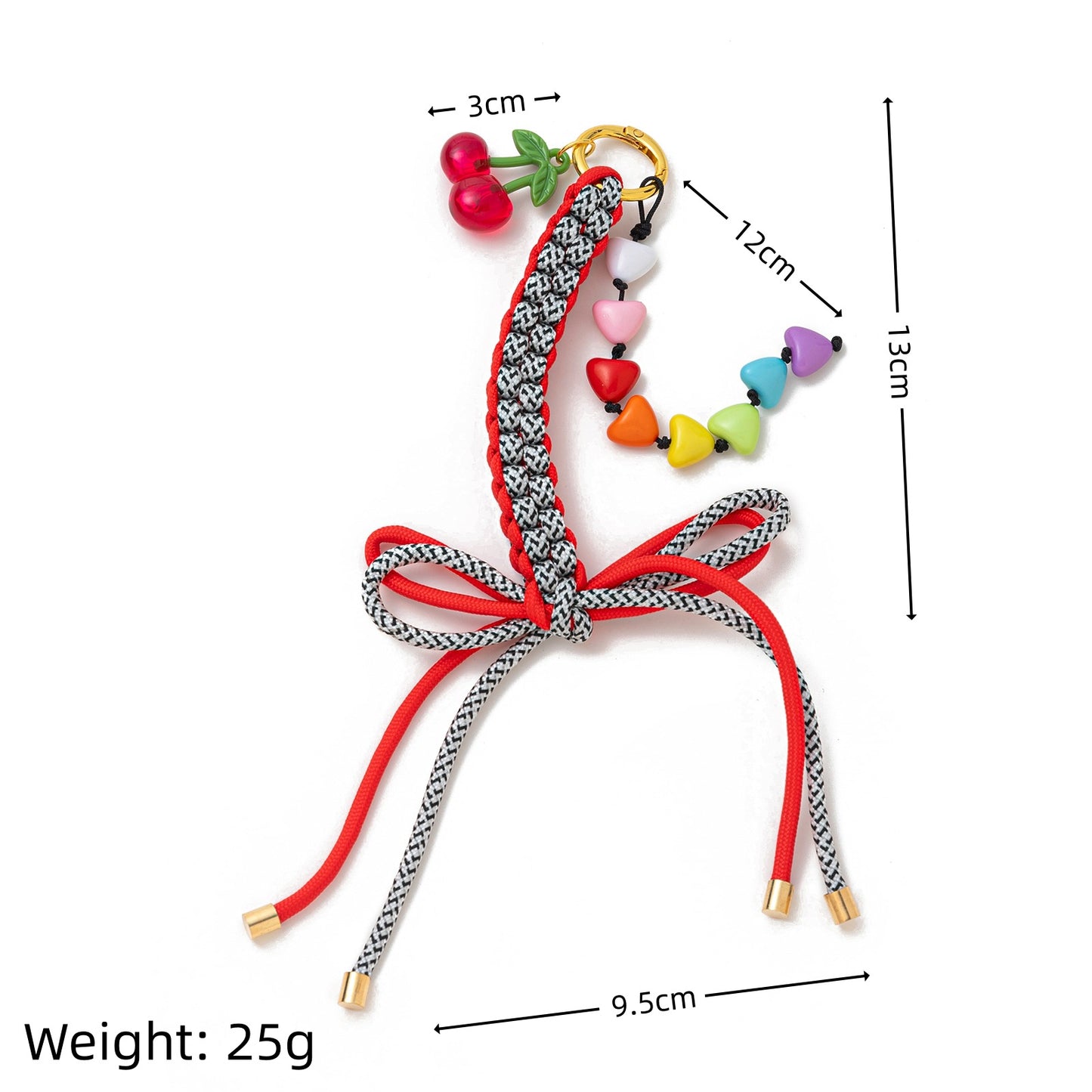 Minimalist Colorful Dopamine Alloy Crochet Keychain with Heart Teardrop Bow and Cherry Pendant