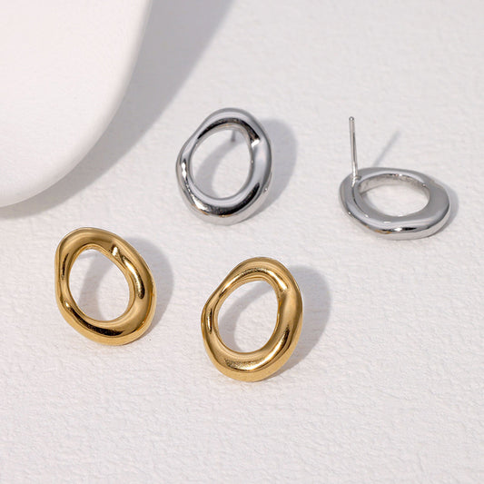 Pendientes de aro asimétricos de acero inoxidable, geométricos, huecos, minimalistas con acabado chapado
