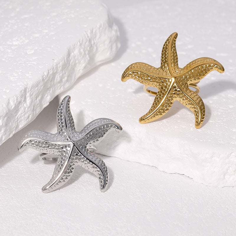 Minimalist Star-Shaped Stainless Steel Open Ring with Plating Finish for Women Fashion Accessory