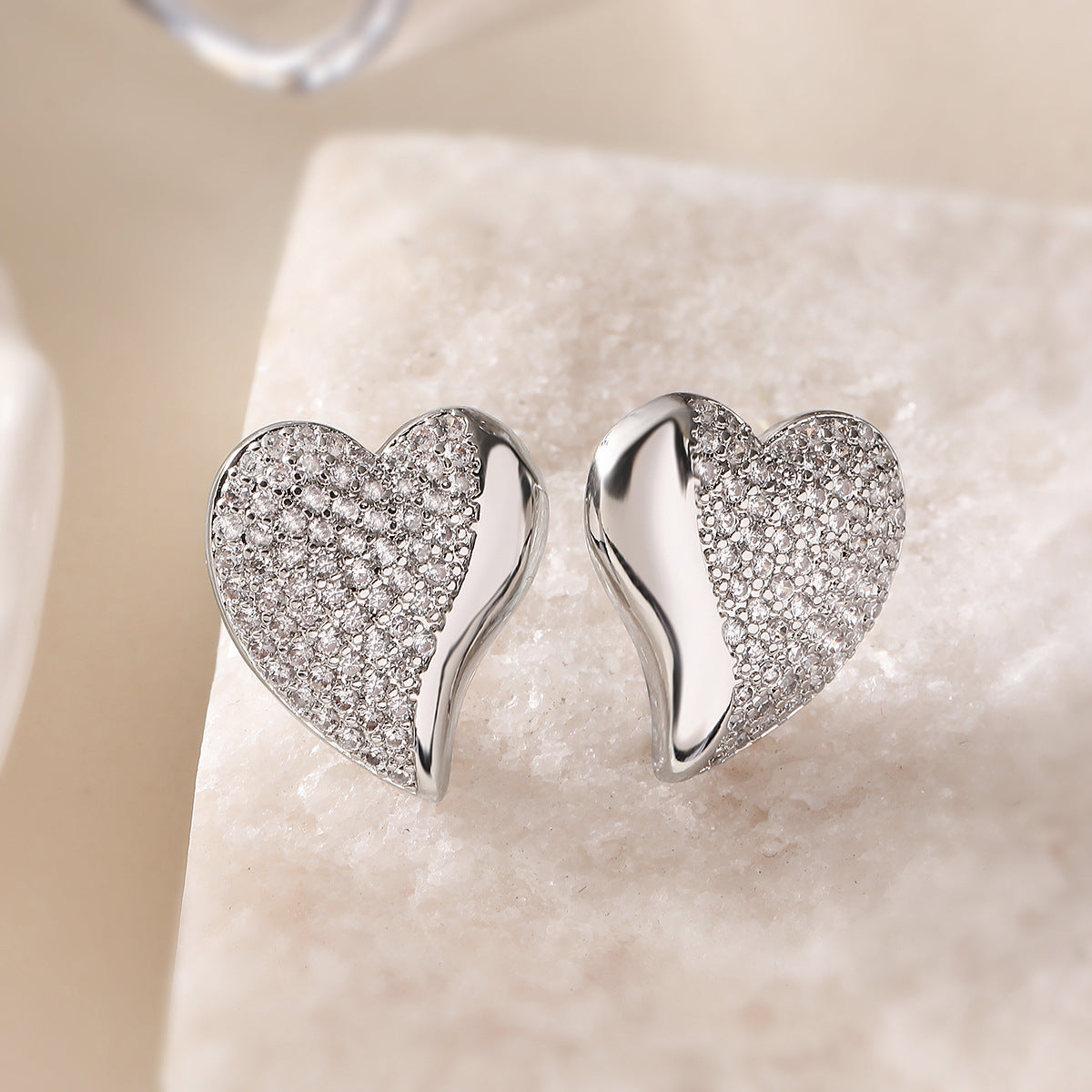 Minimalist Heart-Shaped Copper Earrings with 18K Gold Plating and Micro-Pavé Zirconia for Women