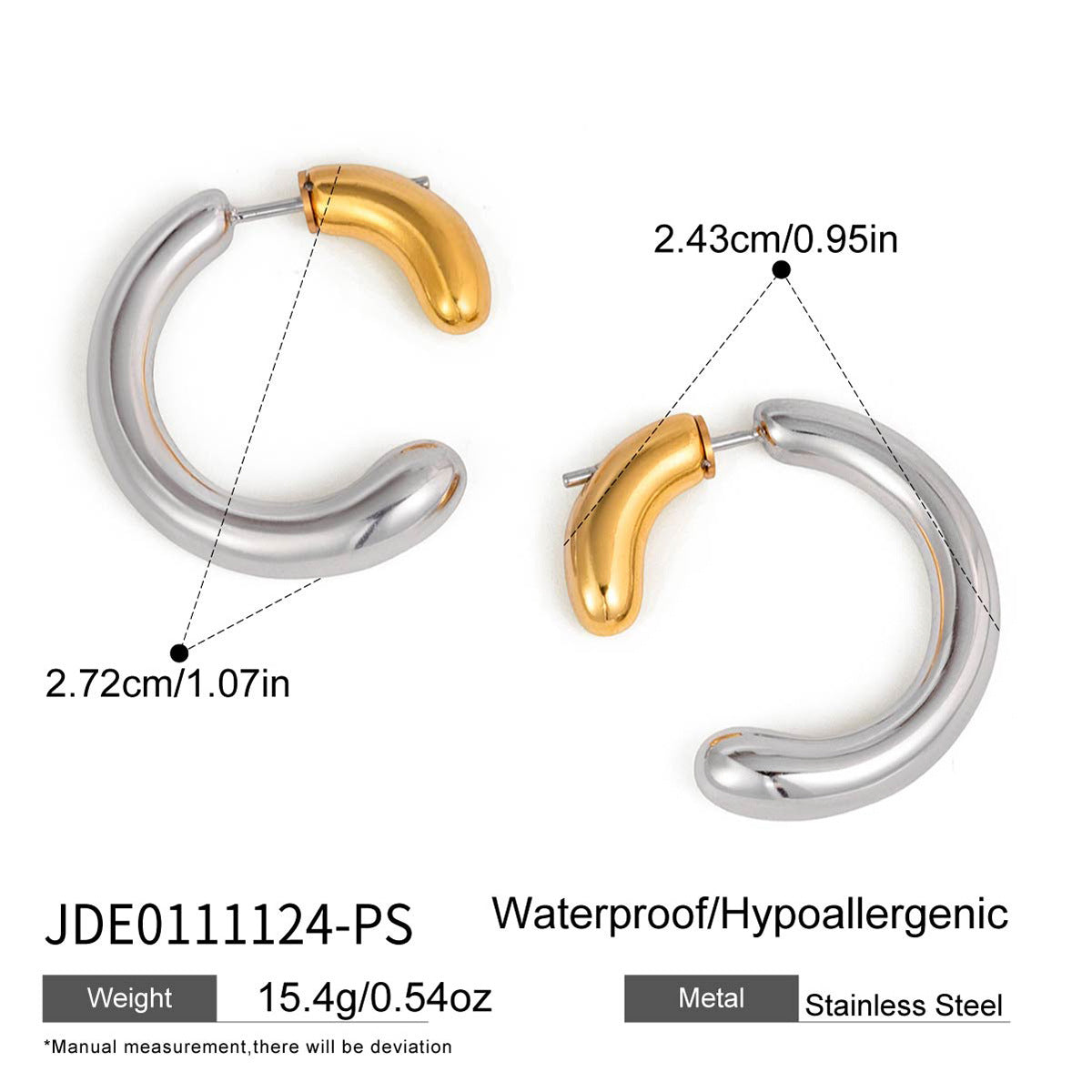 Luxury Geometric Titanium Steel C-Shaped Hoop Earrings PVD Gold Plated Stainless Steel Ear Studs for Women