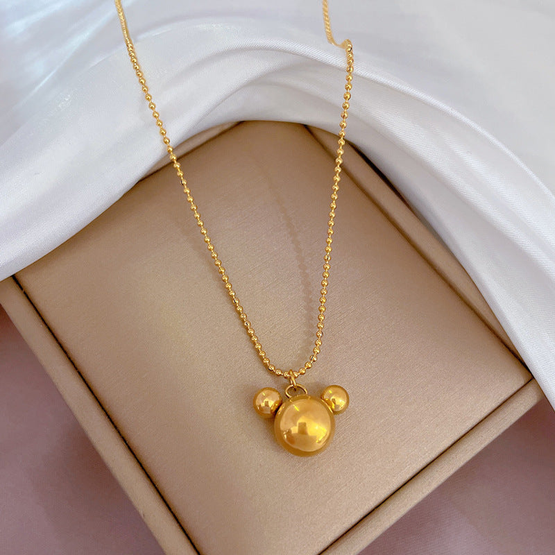 Minimalist Titanium Steel Geometric Mickey Mouse Pendant Necklace for Women with Gold Plating Locket Chain