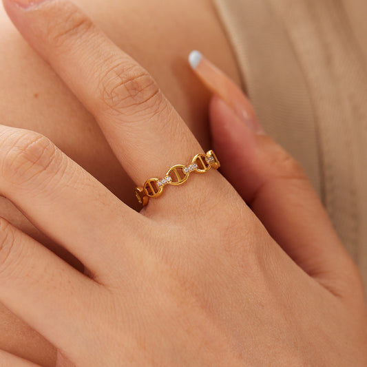 Anillo minimalista geométrico de acero inoxidable con micro-pavé de diamantes de imitación para mujer, hipoalergénico y resistente al deslustre, anillo de moda para el dedo índice