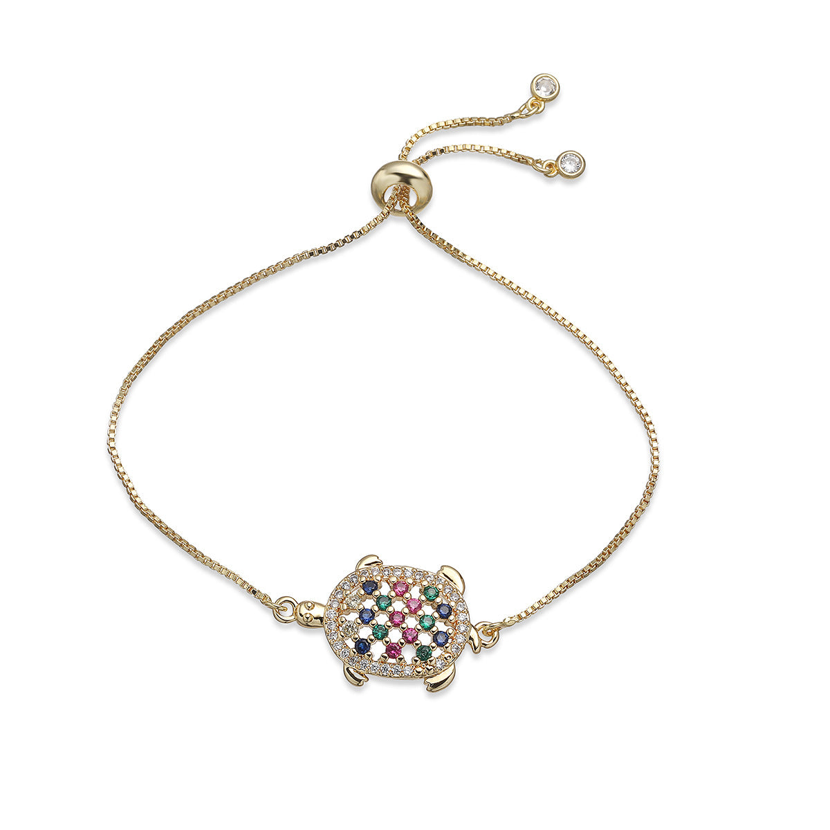 Luxury Gold Plated Brass Turtle Bracelet with Cubic Zirconia for Women
