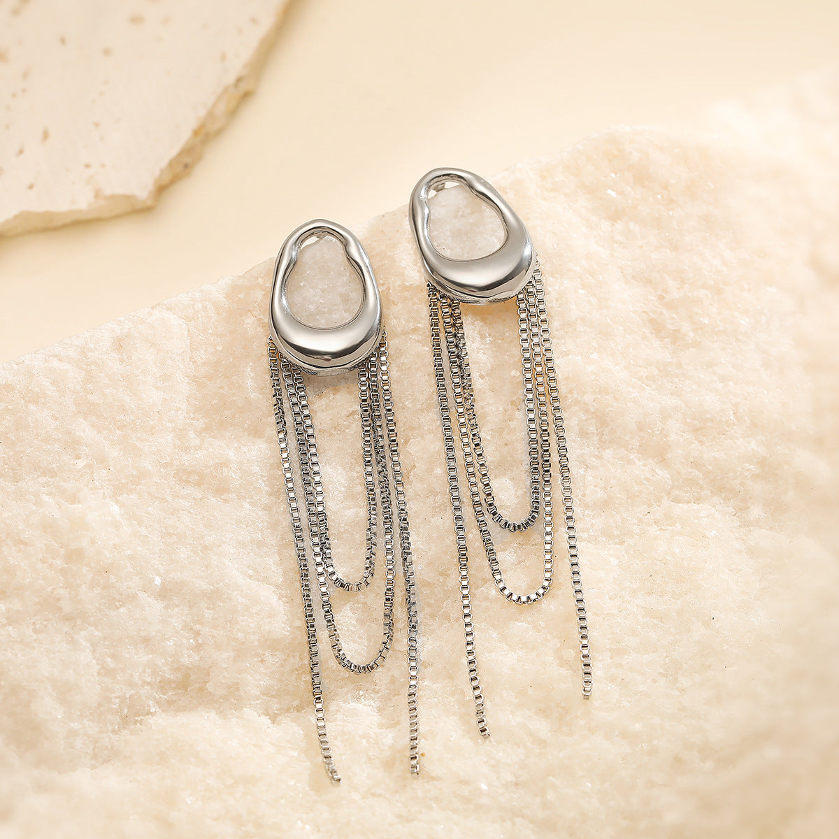 Minimalist 18K Gold Plated Geometric Stainless Steel Tassel Earrings for Women