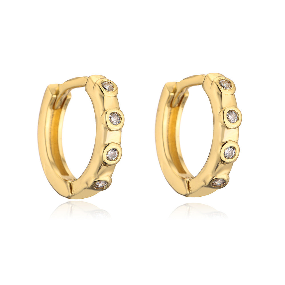 Minimalist Geometric Copper Hoop Earrings with 18K Gold Plating and Micro-Pave Zirconia for Women