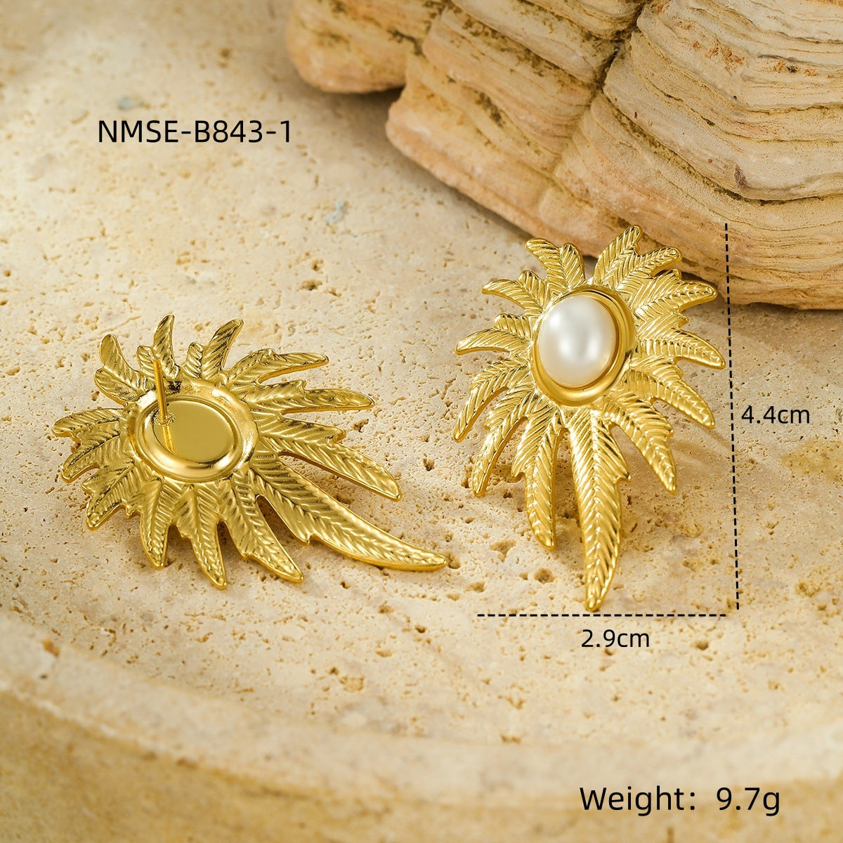 Pendientes de acero inoxidable estilo francés vintage con incrustaciones de perlas, diseño de hojas y flores irregulares para mujer con acabado chapado