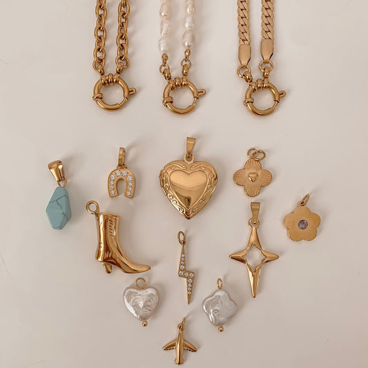 Minimalist Stainless Steel 18K Gold PVD Heart Boot Charm Bar with Pearl for Cable Chain Necklace
