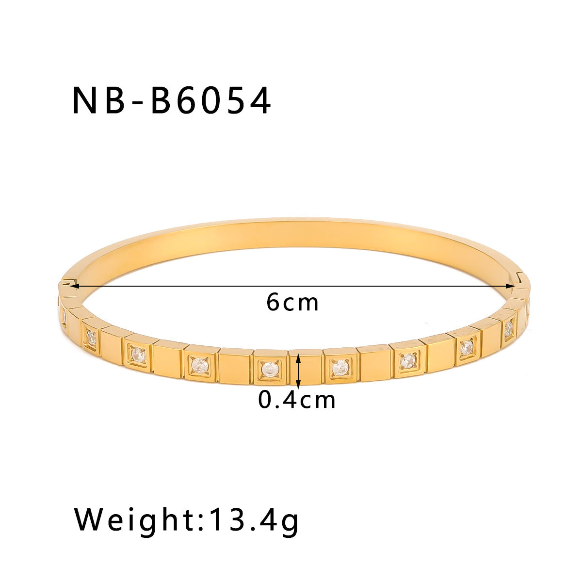 Minimalist Geometric Square Grid Pattern Rhinestone-Embellished Titanium Steel Bracelet with 18K Gold Plating