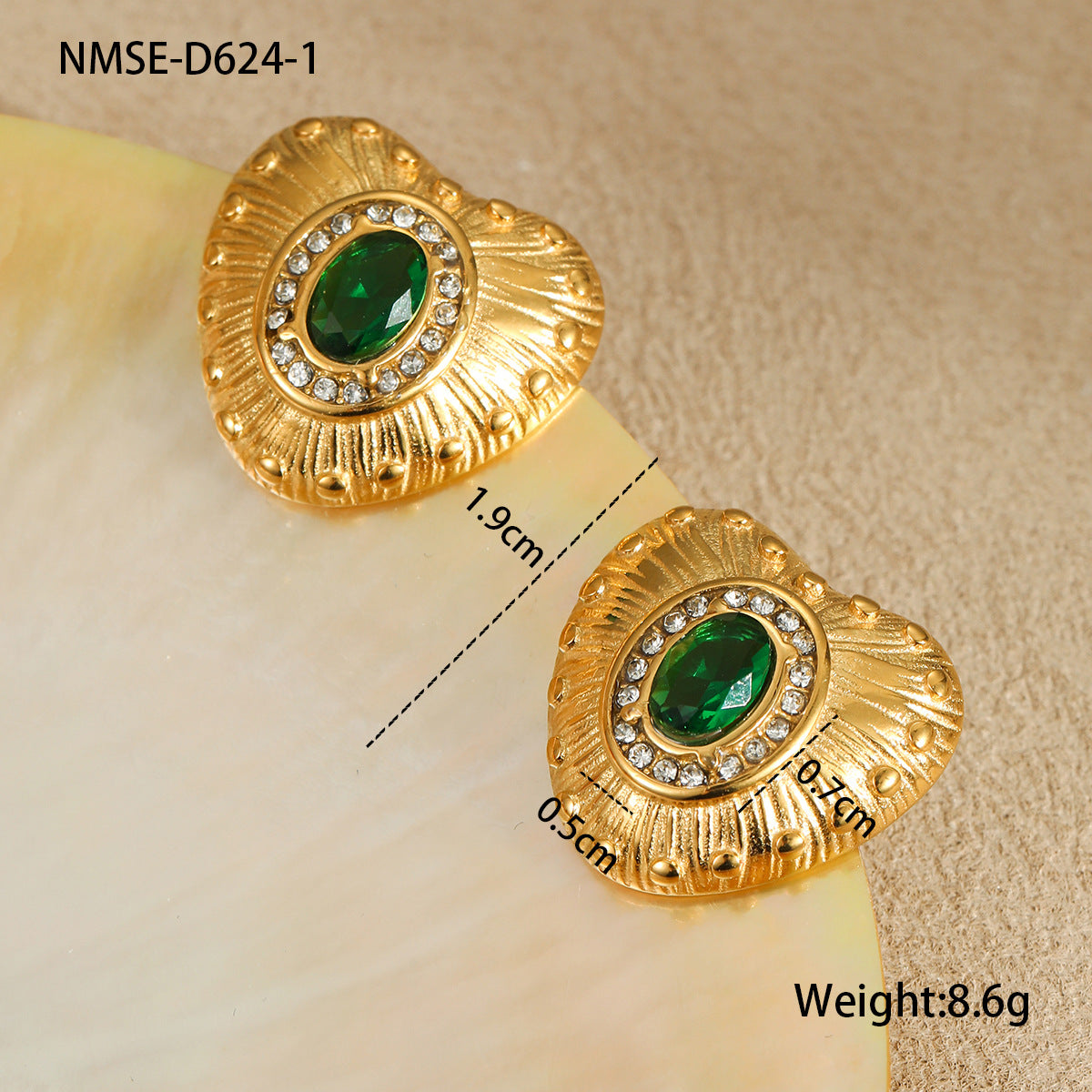 Fashionable Heart-Shaped Stainless Steel Stud Earrings with 18K Gold Plating and Rhinestone Inlay