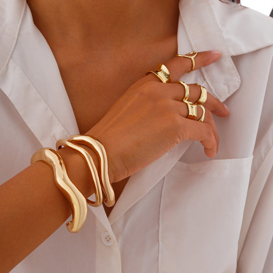 Fashion Elegant Geometric Plated Alloy Ring and Bangle Set for Women