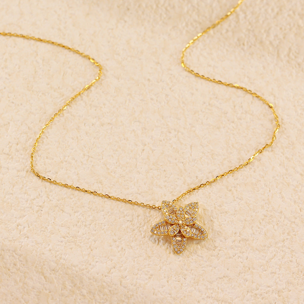 Luxury 925 Sterling Silver Paved Cubic Zirconia Star Pendant Necklace with Cable Chain for Women