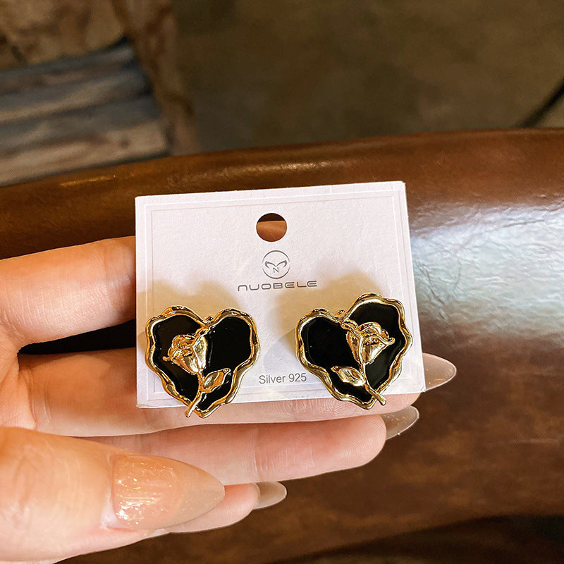 Sweet and Edgy Heart-Shaped Alloy Earrings with Gold Plating for Women