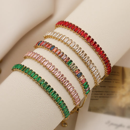 Minimalist Geometric Copper Plated Gold Zirconia Adjustable Bracelet for Women