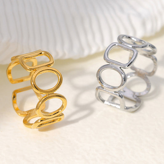 Minimalist Geometric Round Square Titanium Steel Plated Open Ring for Women