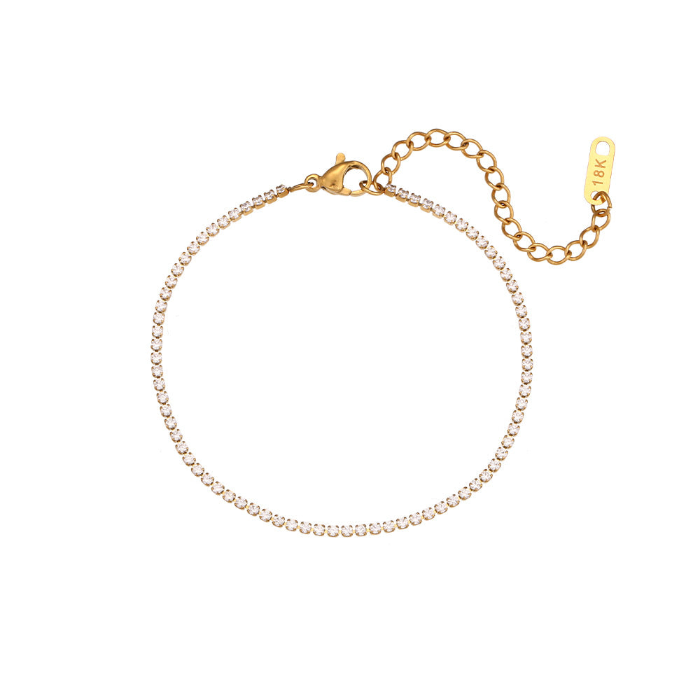 Minimalist Geometric Stainless Steel Plated Bracelet with Zirconia for Women
