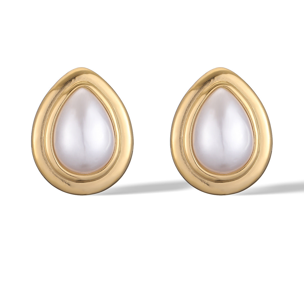 Fashion 18K Gold Plated Geometric Teardrop Pearl Stud Earrings for Women