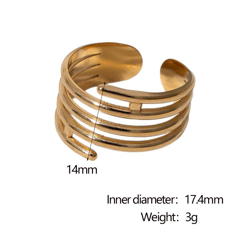 Anello Aperto Regolabile in Acciaio Inossidabile Geometrico Minimalista con Finitura Placcata per Donna
