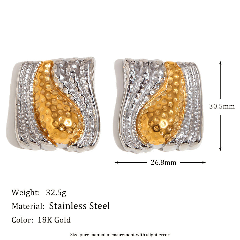 Minimalist Geometric Stainless Steel Earrings with 18K Gold Plating Dual-Tone Mouth and Christmas Tree Design for Women