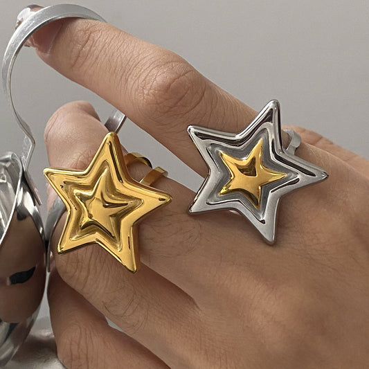 Geometric Star Stainless Steel Plated Ring for Women