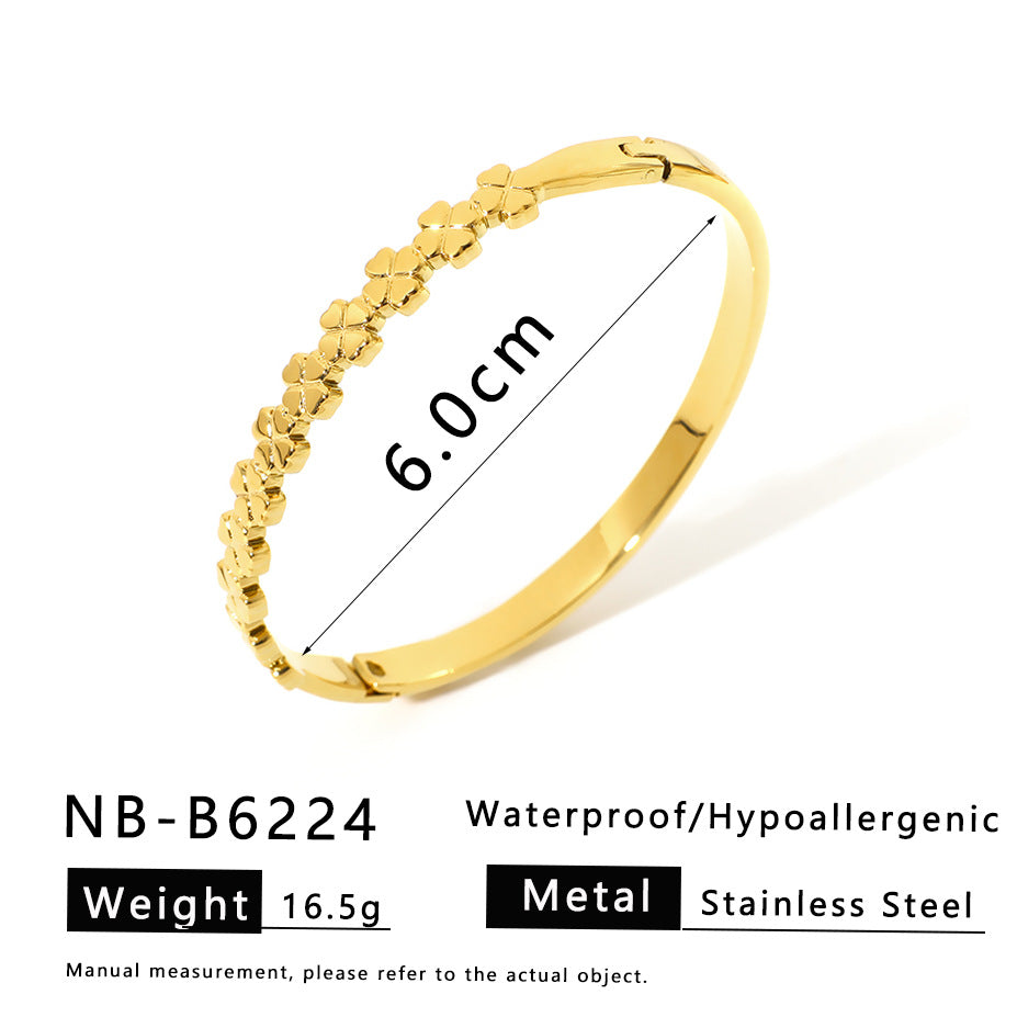 Bracciale Minimalista da Donna a Giunzione di Bambù Stellata in Acciaio Inossidabile con Placcatura Sottovuoto in Oro 18K Design Geometrico