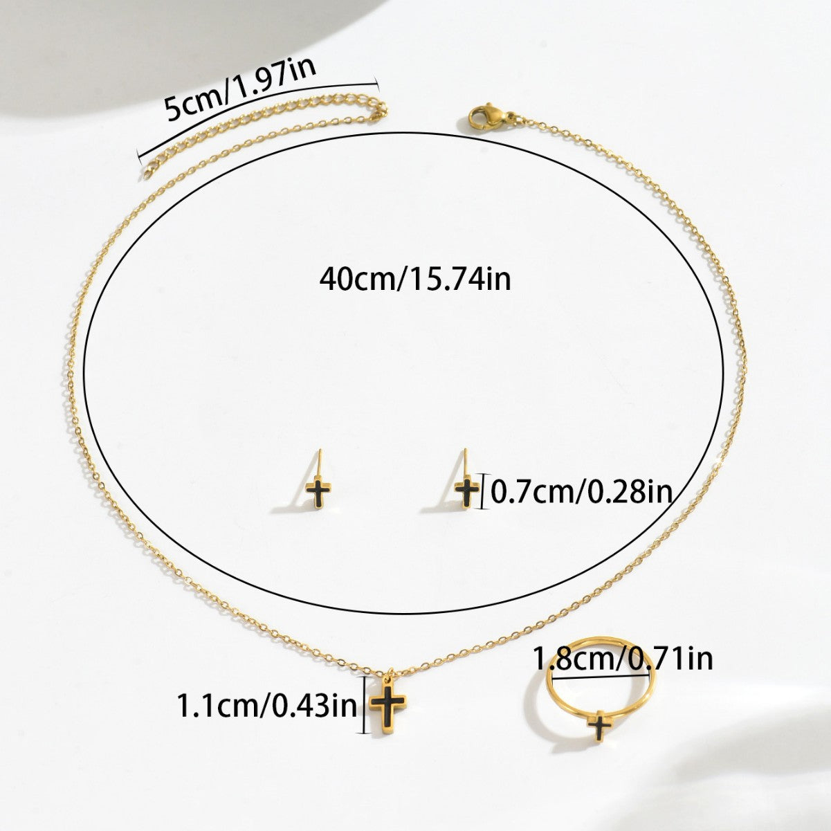 Fashion Geometric Cross Pendant Necklace Set with Enamel Finish for Women Including Earrings and Bracelet