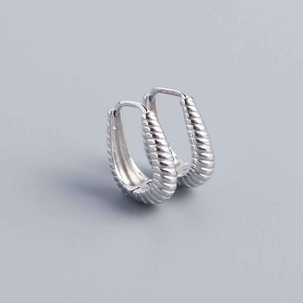 Minimalist Metal-Textured S925 Sterling Silver Hoop Earrings with Braided Pattern